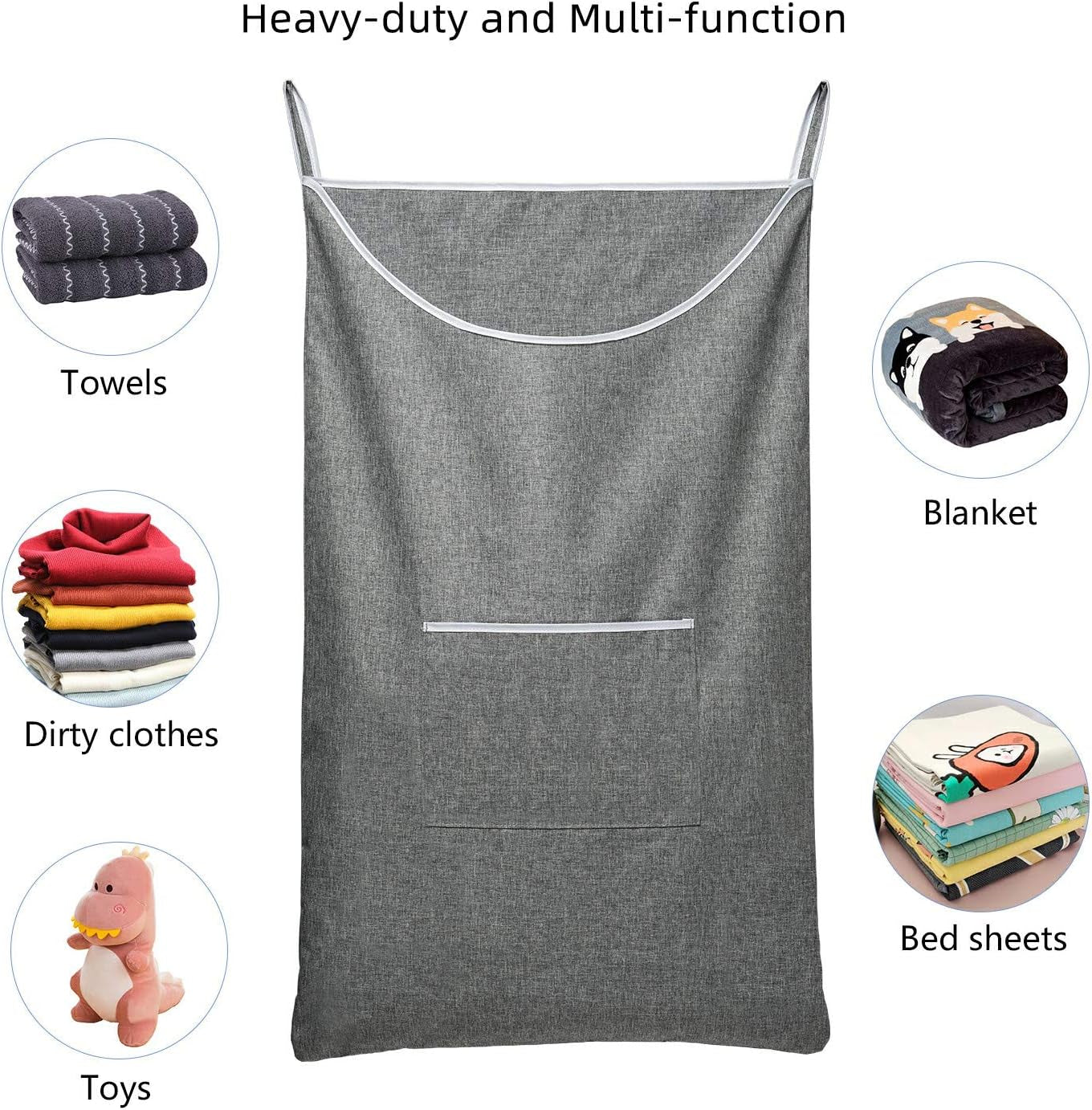 X-Large Door Hanging Laundry Hamper Bag, 2-Pack Large Capacity Storage Solution with Wide Opening, Size 35x22 Inches (Grey)