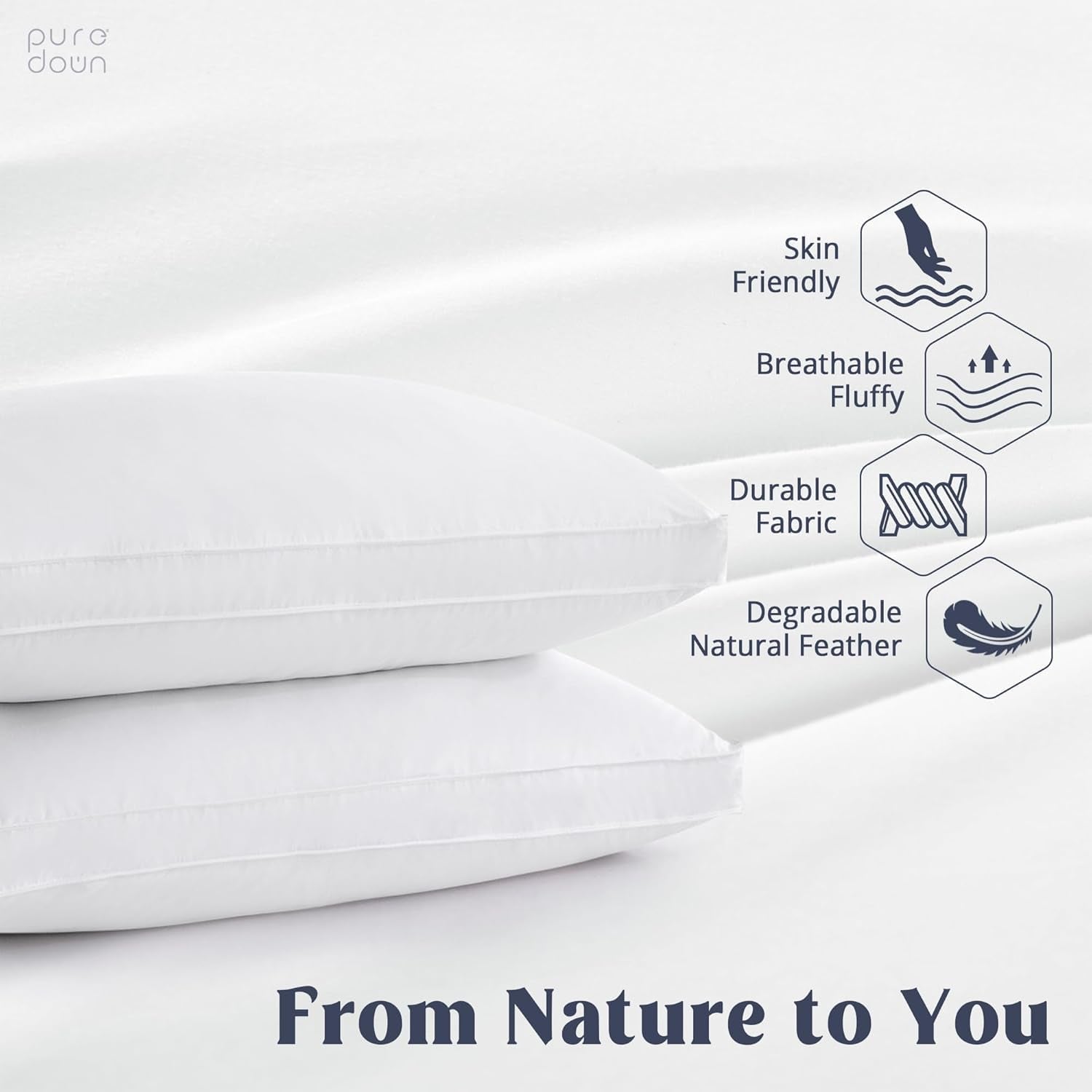 ® Goose Feather down Pillows, Gusseted Bed Pillows for Sleeping 100% Cotton Cover, Set of 2 Standard Size