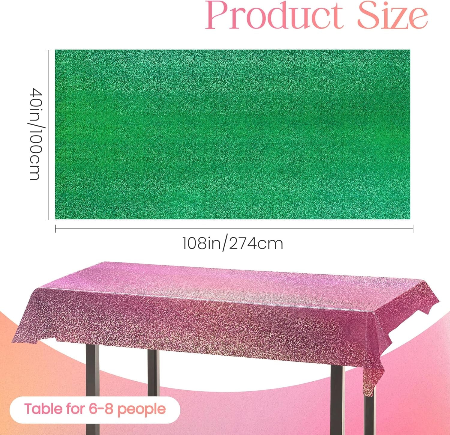 Set of 2 Pink and Green Holographic Tablecloths, 40" x 108", Iridescent Plastic Table Cover for Birthday and Bachelorette Party Decorations