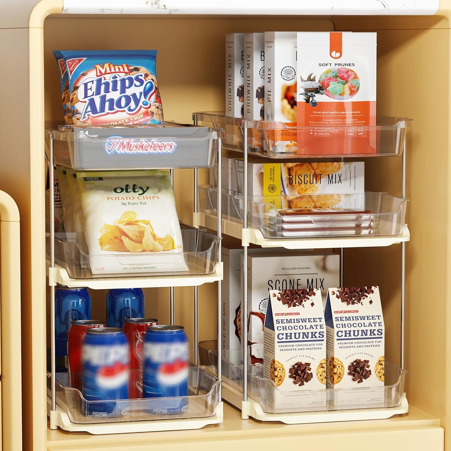 2 Sets of 3-Tier Bathroom under Sink Organizers and Storage, Multi-Purpose Stackable Pantry Organization and Storage, Beige