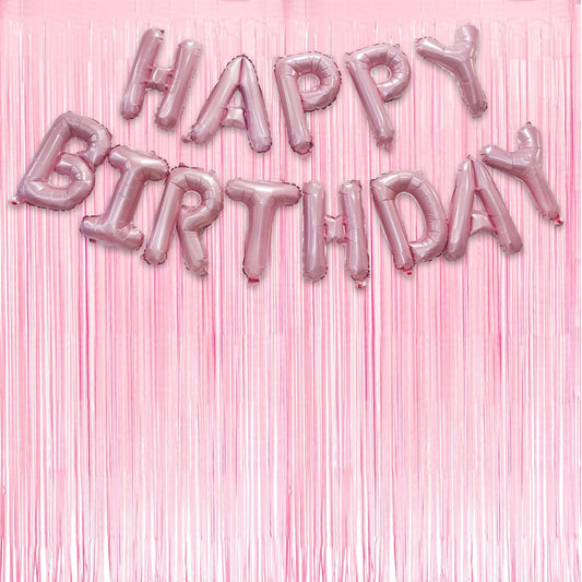Pastel Pink Party Fringe Backdrop with Happy Bday Banner