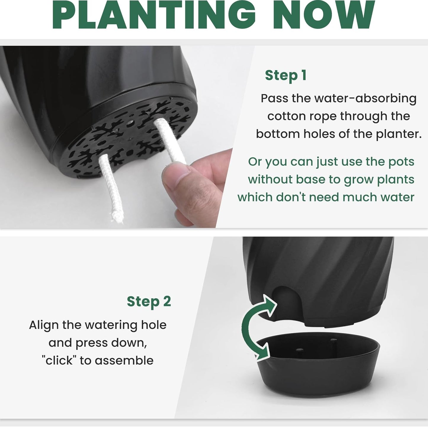 Plant Pots with Drainage, Self Watering Pots for Indoor Plants, Home Decor Flower Planters, 4 Pack 6 Inch Plastic Planters Succulent Pots, Black