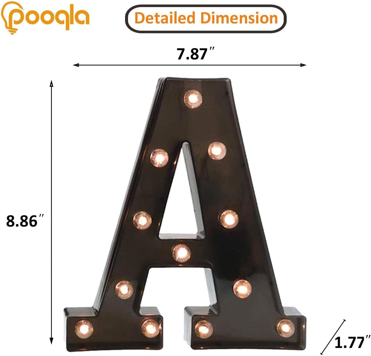 Light up LED Letter Marquee Sign - Alphabet Marquee Letters with Lights for Wedding Birthday Party Christmas Night Light Lamp Home Bar Decoration A, Black