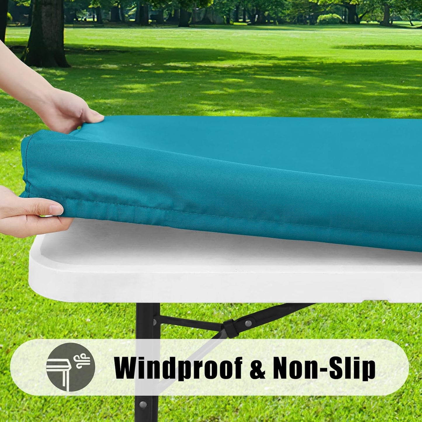 2-Pack Waterproof Elastic Fitted Rectangular Tablecloths, Washable Polyester Covers for Indoor and Outdoor Use (Teal, 30" x 72")