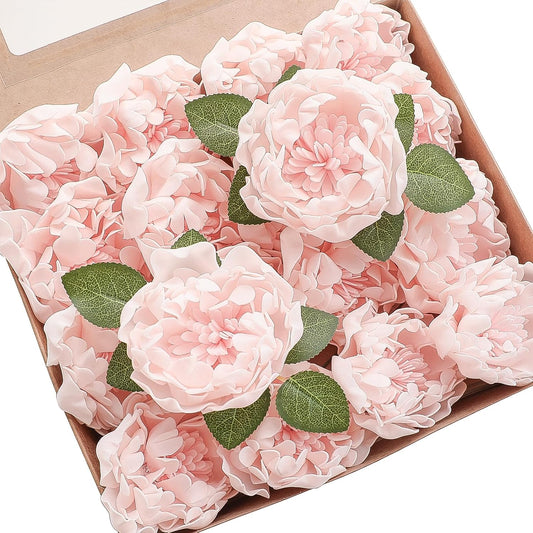 16-Piece Set of 4-Inch Blush Foam Peonies - Realistic Artificial Flowers with Stems for DIY Wedding Bouquets, Bridal Showers, Centerpieces, and Party Table Decorations