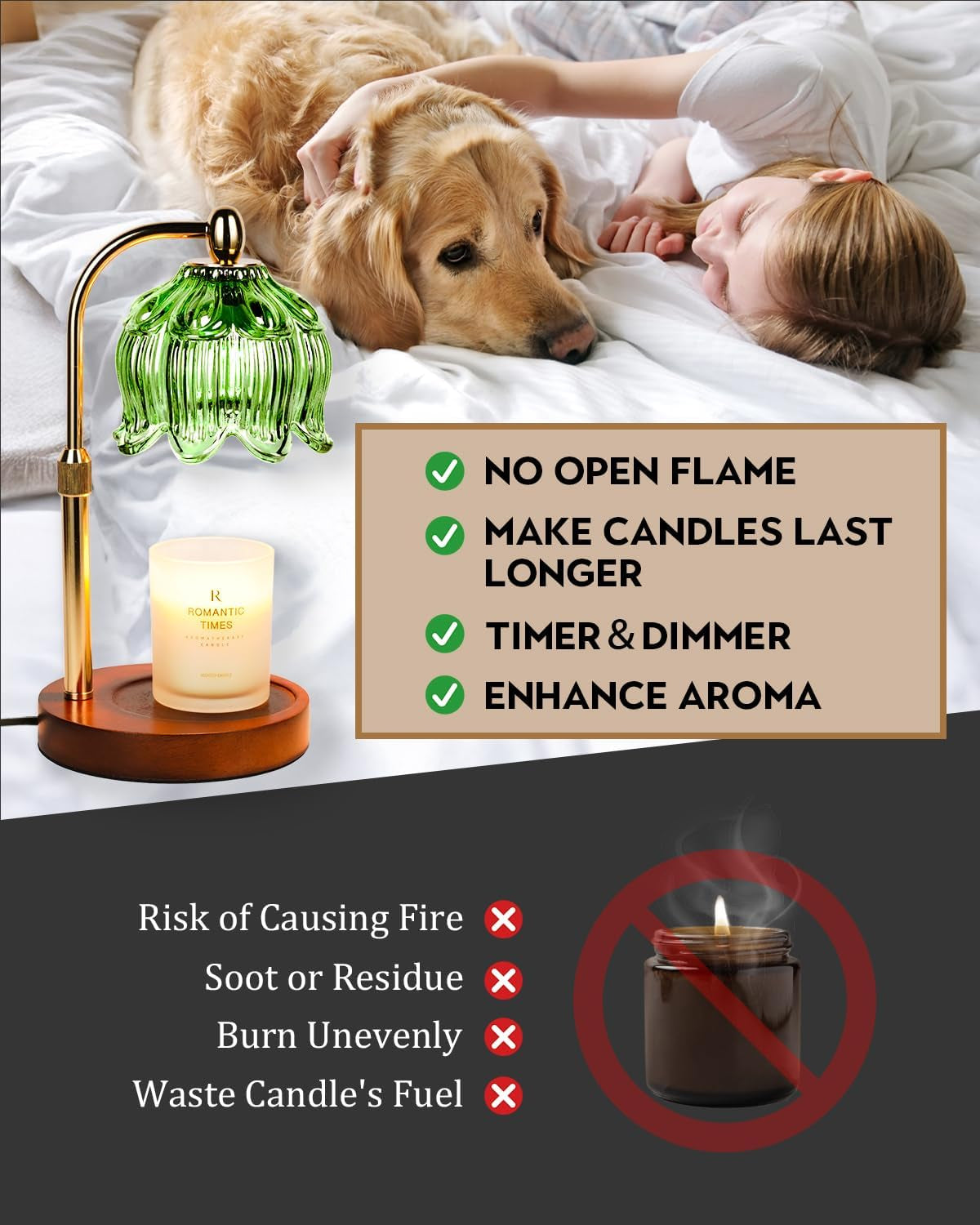 Candle Warmer Lamp with Timer Dimmable, Adjustable Height, Birthday Gifts for Women Mom, House Warming Gifts New Home Room Decor, Wax Warmer Lamp for Jar Candles with 2 Bulbs