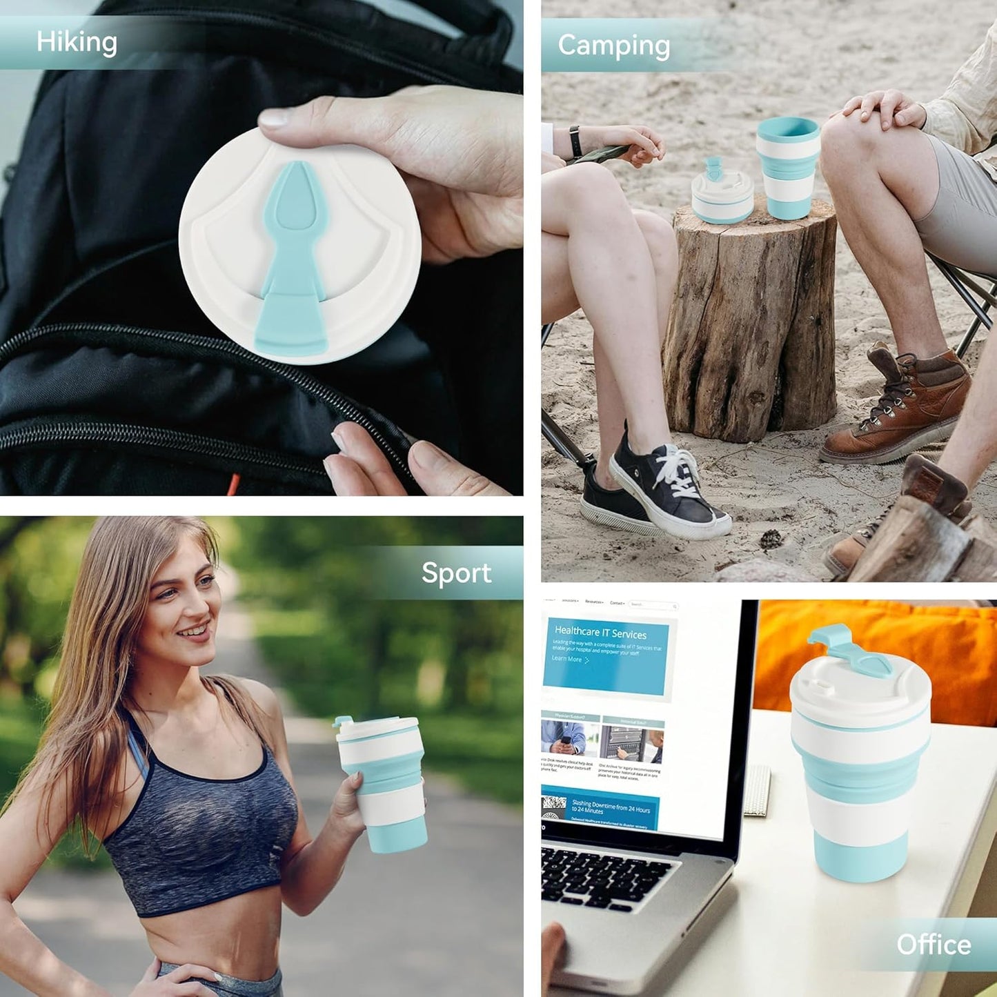12Oz Collapsible Cup for Traveling, Collapsible Silicone Travel Cup for Hot and Cold Drinks, Leak Proof Silicone Folding Travel Coffee Mug for Camping & Hiking, BPA Free Blue