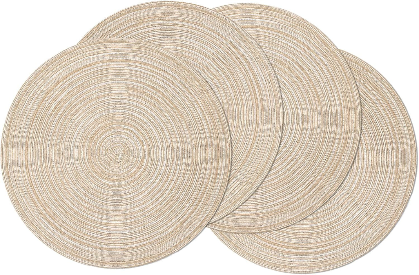 round Braided Placemats Set of 4 round Table Mats for Dining Tables 15 Inch Washable Kitchen Table Place Mats Indoor (Beige, 4)