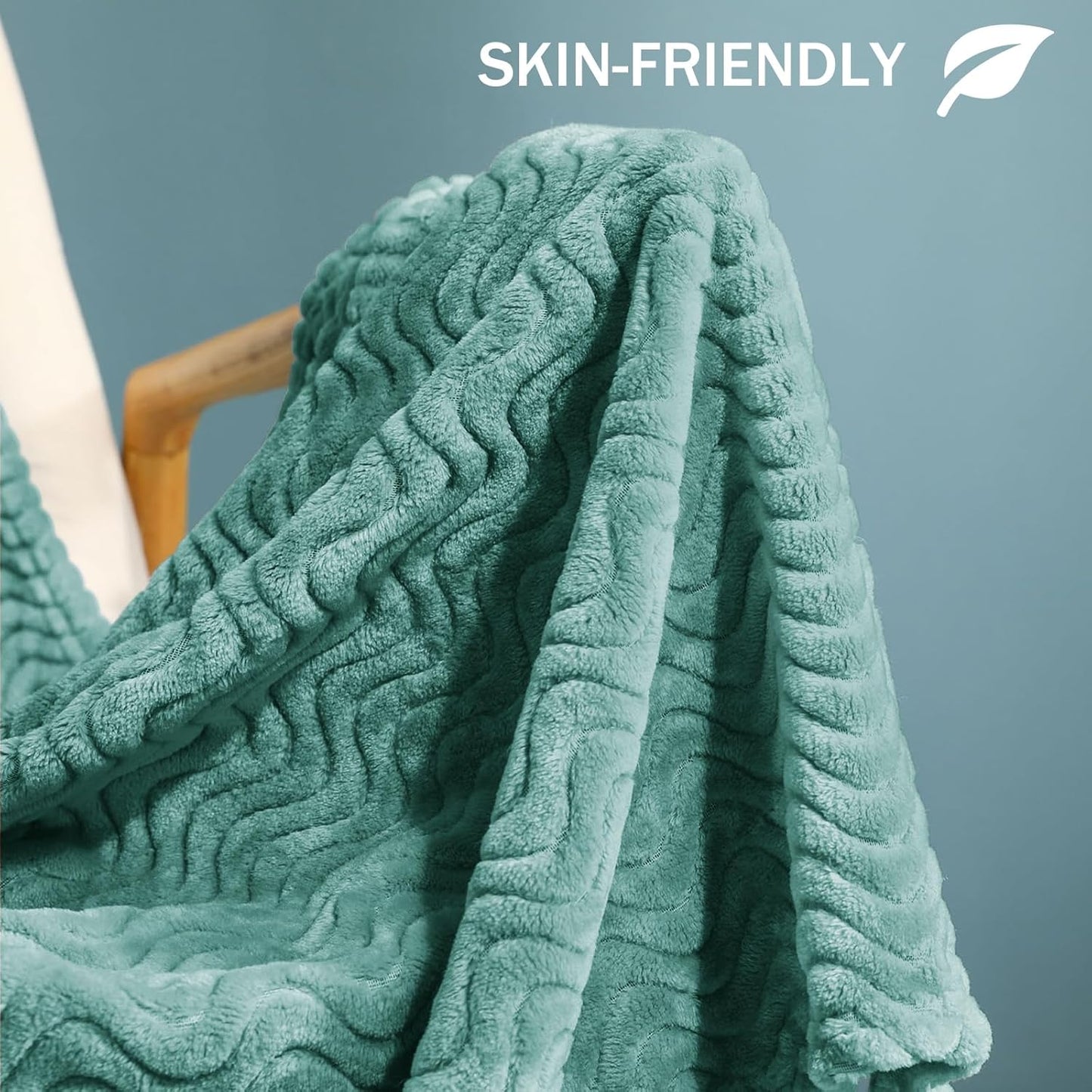 Celadon Soft Fleece Throw Blanket - Cozy Lightweight Decorative Wave Texture for Year-Round Comfort, 50x70 Inches