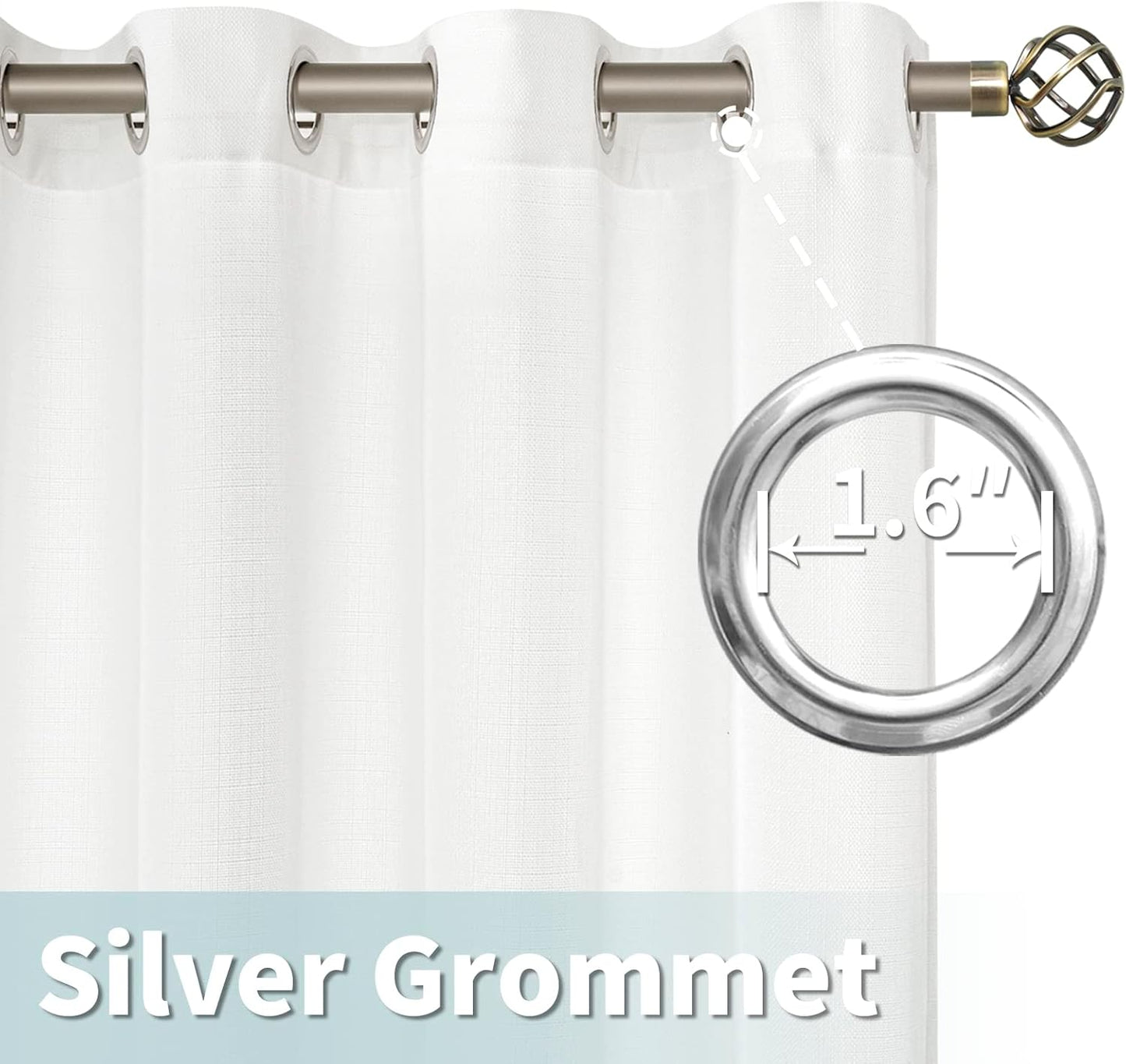 White Linen Curtains 84 Inches Long 2 Panels, Semi Sheer Light Filtering Privacy Neutral Panels Grommet Faux Linen Textured Opaque Drapes for Bedroom/Living Room, 52 X 84 Inch