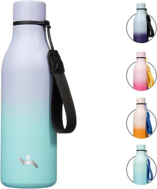 Insulated Water Bottle with Strap,18 Oz Double Wall Stainless Steel Vacuum Bottles Metal Water Flask,Lavender Green