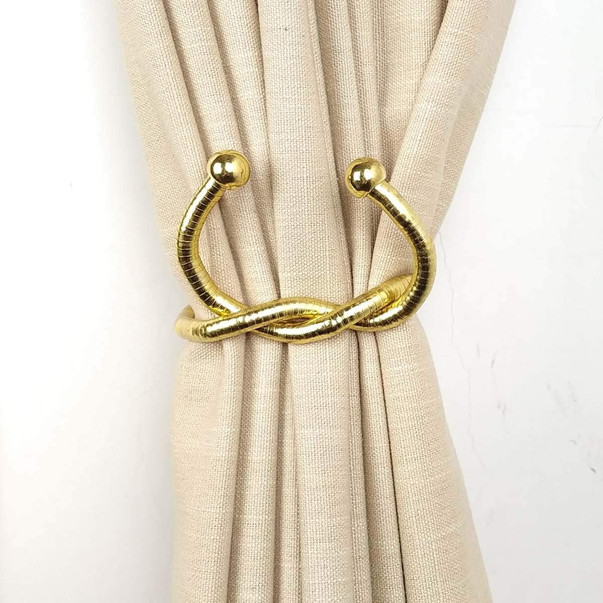 Curtain Tiebacks Clips, Decorative Drapes Holdbacks, Handmade Metal Rope Tiebacks, Creative Window Drapes Twist Tie Backs, Curtain Holders(Gold, 2 Pack)