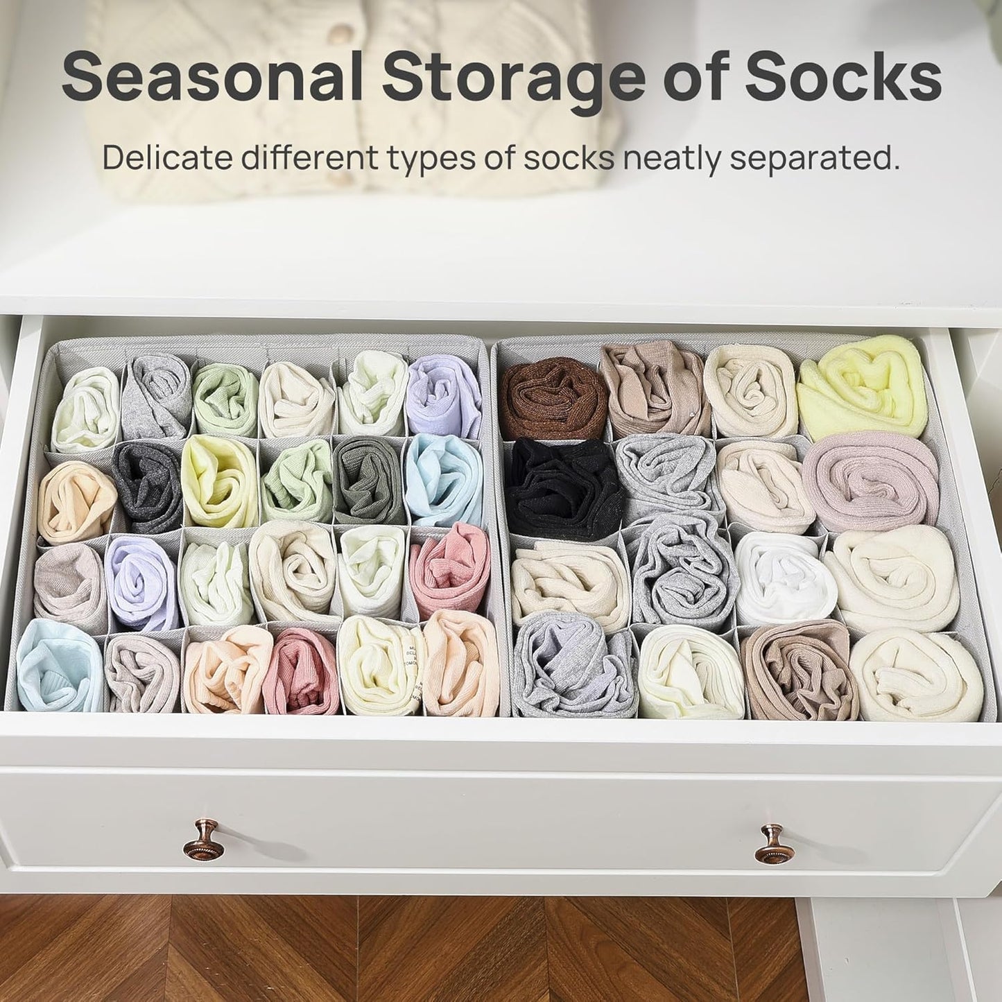 3 Pack 24+24+16 Cells Socks Drawer Organizers Set, 64 Cells Clothes Drawer Dividers Dresser Organizers Bins, Scarves, Ties, Non-Woven Fabric Storage Boxes for Closet, Nursery
