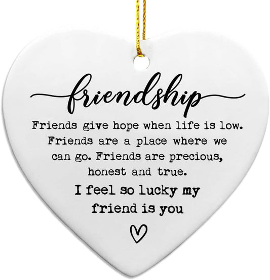 Friendship Ceramic Heart Gift, Sister Inspirational Gift, Friendship Present, Send Love, Best Friend Keepsake, for Women, Christmas Gift (I Feel so Lucky)