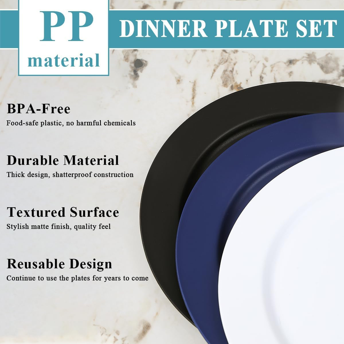 12-Piece Set of 10-Inch Multi-Color Reusable and Unbreakable Plastic Dinner Plates, Salad Plates, and Pasta Bowls - Ideal for Home, Garden, Picnics, and Camping