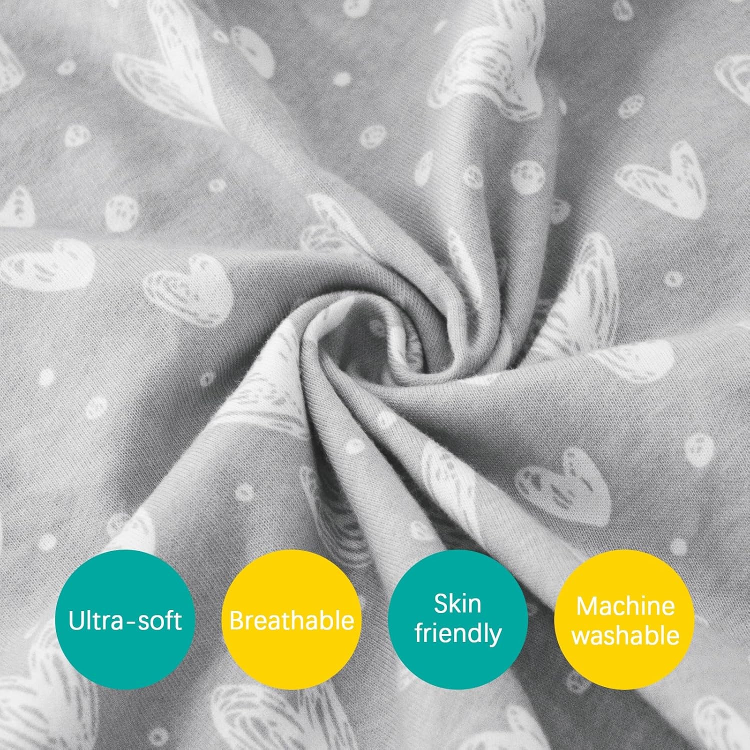 Organic Cotton Toddler Pillowcase for 13 X 18 or 14 X 19 Inches Pillow, (Pillowcase Only) 2 Pack Kids Pillowcase for Sleeping, Envelope Travel Pillow Case for Girl Boy, Gray Heart & White Star