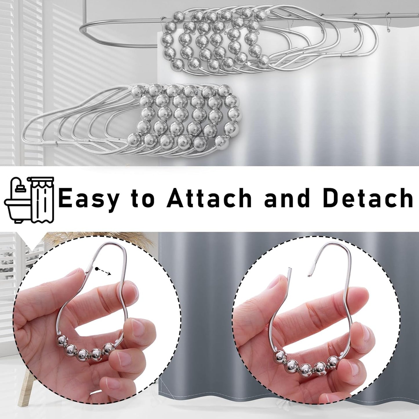 Fabric Shower Curtain for Bathroom, Grey Ombre Bath Shower Curtains Sets with 12 Hooks, Waterproof, Machine Washable, 72 X 72 Inch