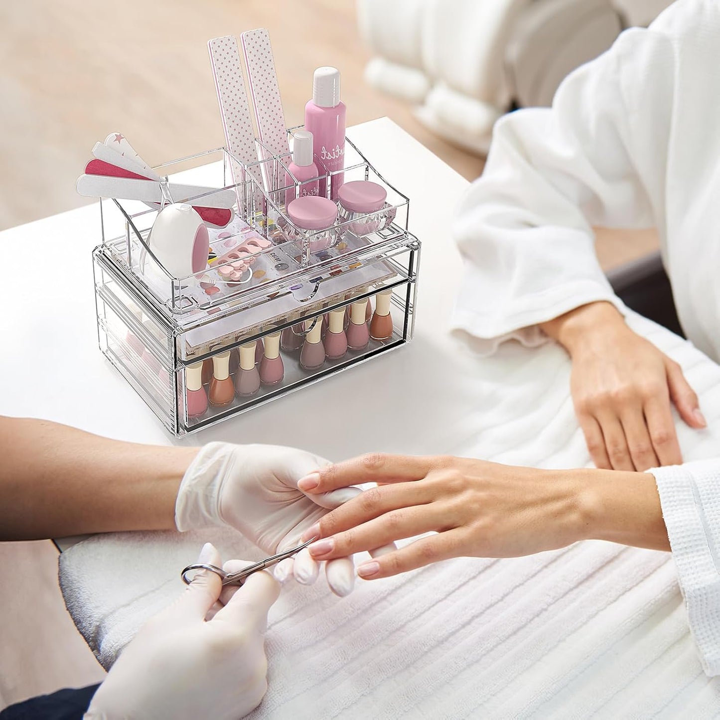 3-Tier Clear Makeup Organizer with Drawer, Acrylic Cosmetic Display Case for Makeup Vanity Bathroom Counter Organizers and Storage, Stackable Vanity Organizer for Brushes Lipsticks Skincare