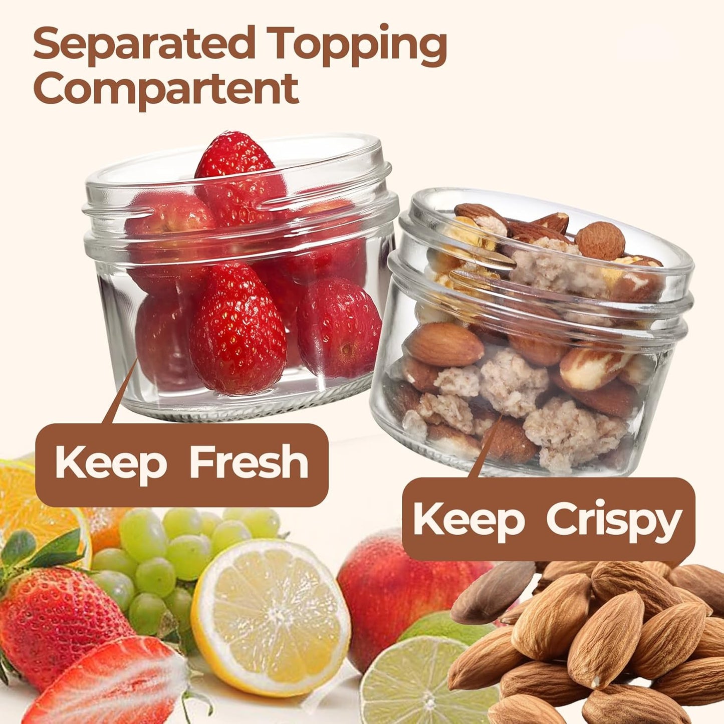 16Oz 1PCS Pink Overnight Oats Containers with Lids, Glass Yogurt Parfait Cups for Cereal Nut Fruit, Dual-Layer Chia Pudding Jars with Dry and Wet Separation, Meal Prep, Glass for Salad Oatmeal