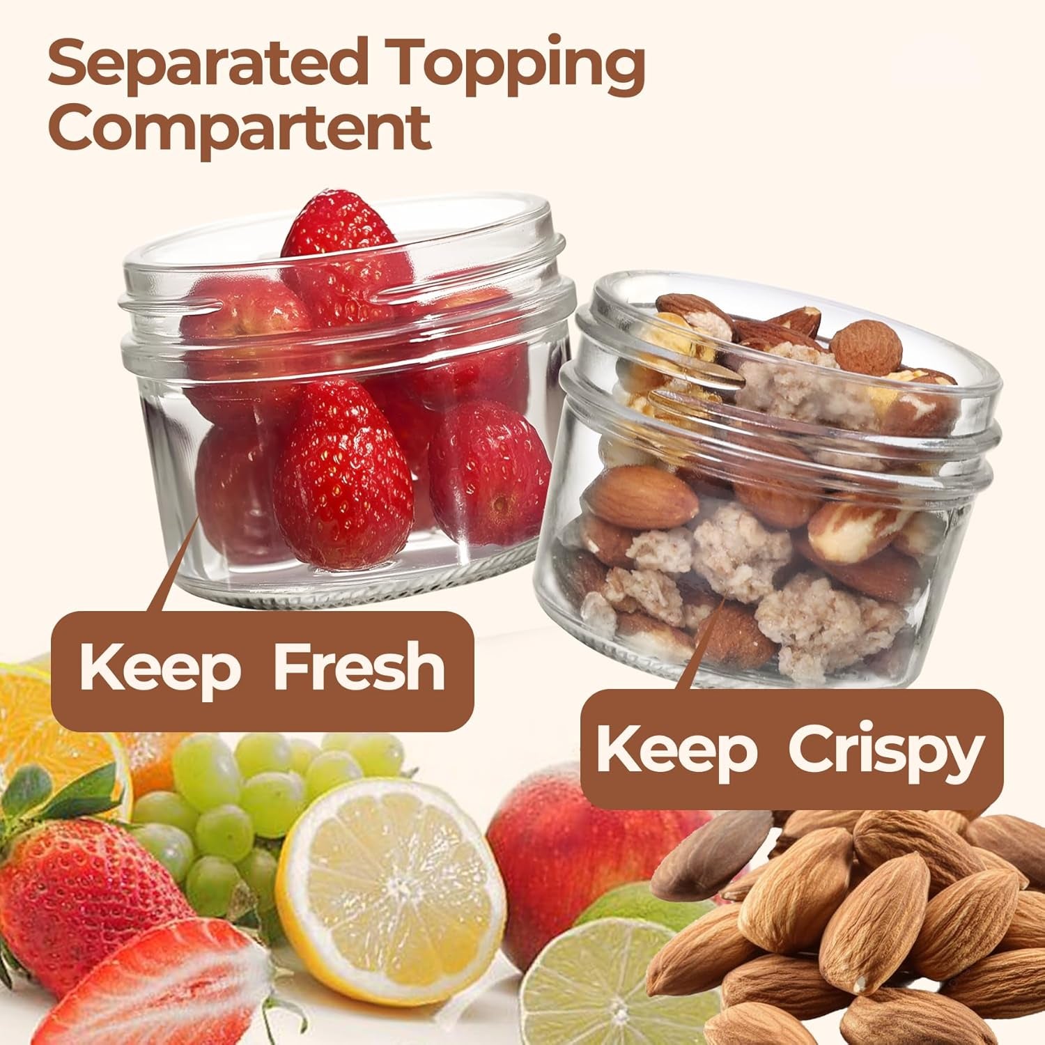 16Oz 1PCS Pink Overnight Oats Containers with Lids, Glass Yogurt Parfait Cups for Cereal Nut Fruit, Dual-Layer Chia Pudding Jars with Dry and Wet Separation, Meal Prep, Glass for Salad Oatmeal