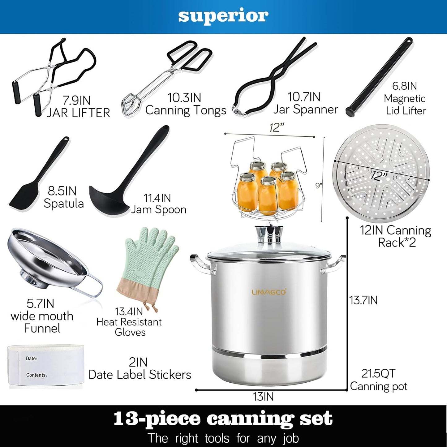 Canning Supplies Starter Kit: Comprehensive Water Bath Canner and Steam Canner Set with Rack and Lid