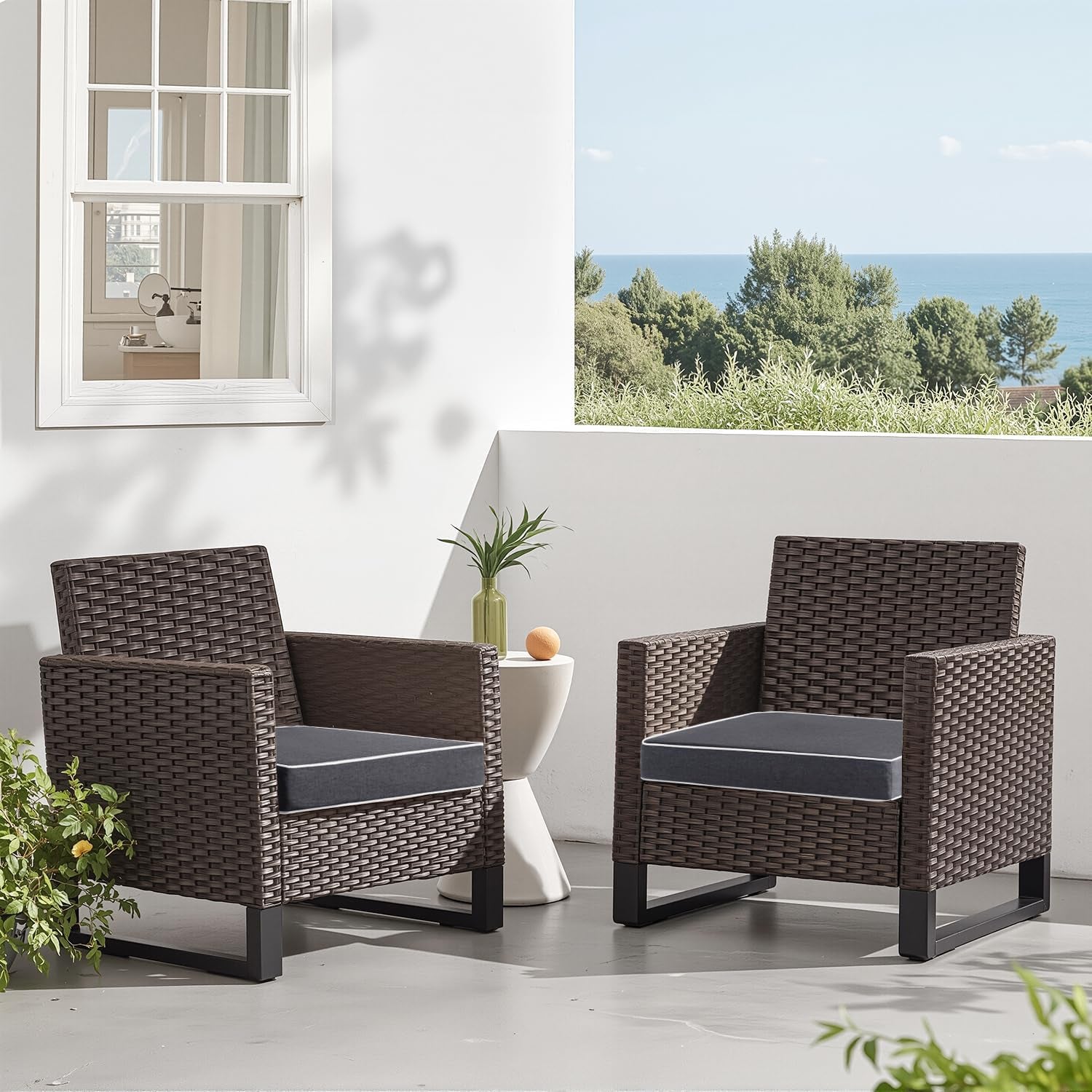 Outdoor Chair Cushions Set of 2 - 19" x 19" x 3" Waterproof Seat Cushions for Patio Furniture with Ties in Dark Grey