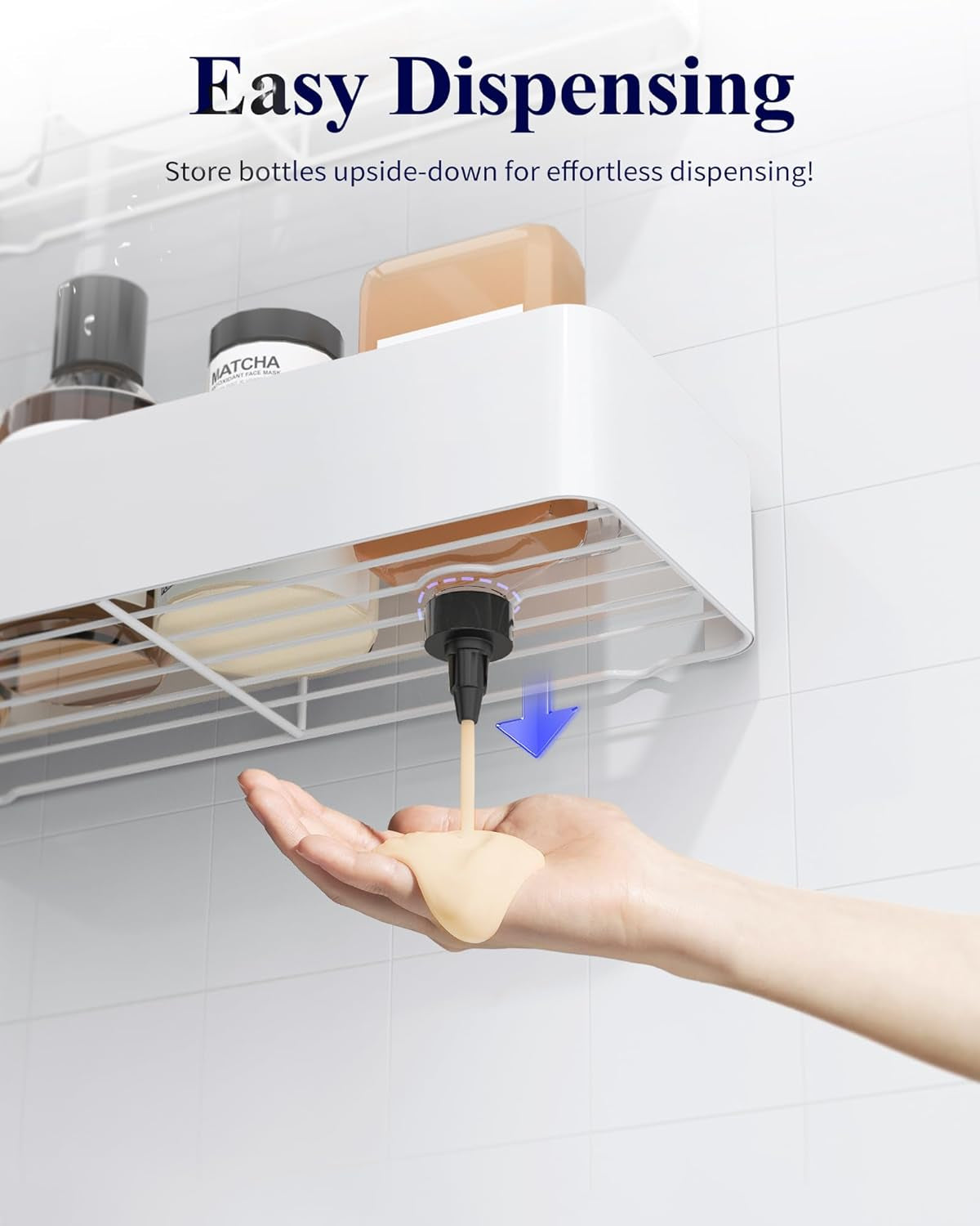 Large Shower Caddy - 2 Pack Adhesive Shower Organizer, Rustproof Metal Shelves, No-Drill Bathroom Organizers and Storage, White