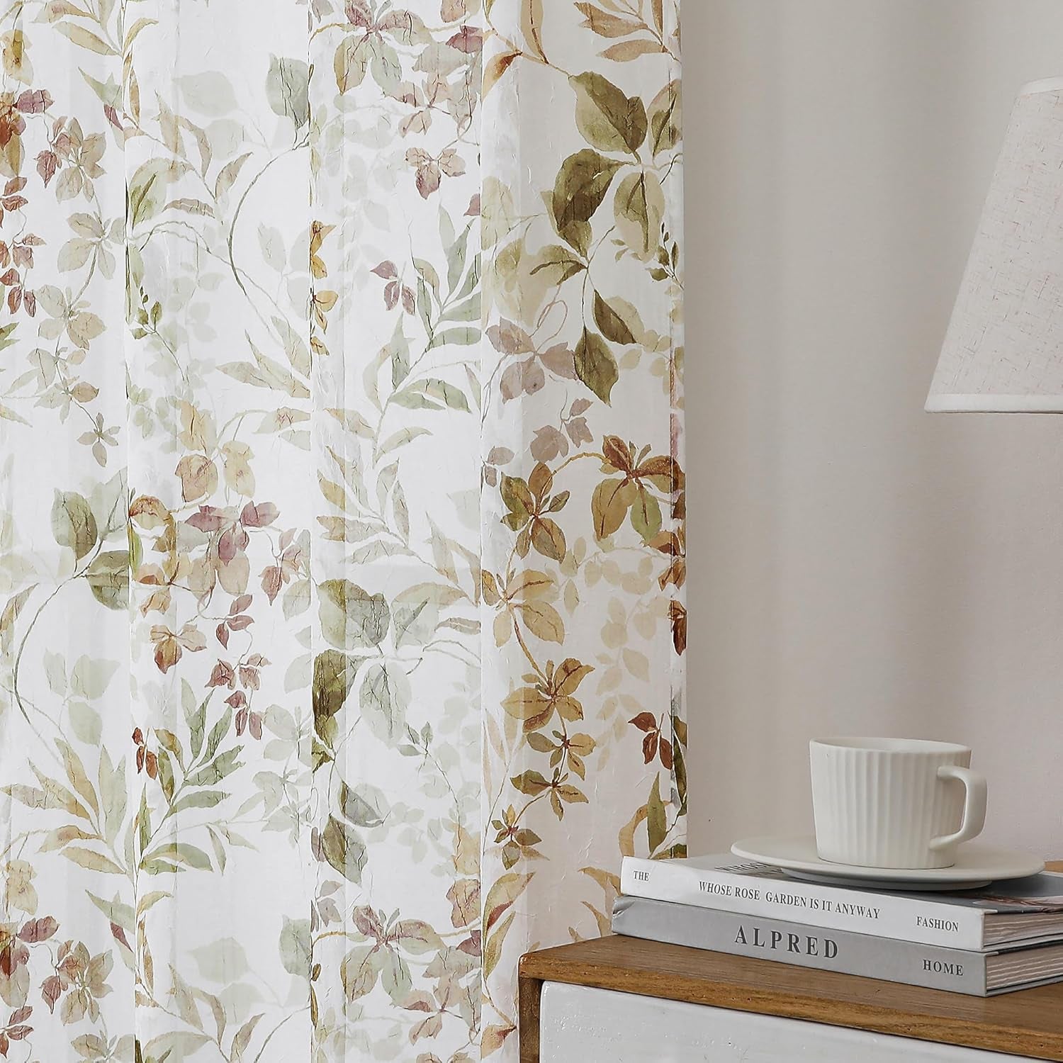 Crushed Sheer Curtains Tiers 36 Inch Length 2 Panels, Printed Design Small Half Curtains Kitchen Tiers Bathroom Cafe Bedroom Living Room, Light Filtering Curtain, 42"X36"