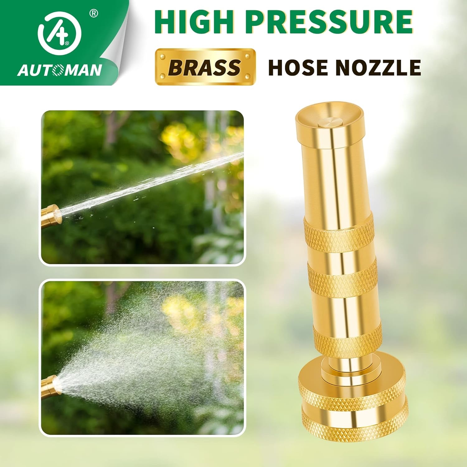 Brass Hose Nozzle – High Pressure Jet Nozzles 2 Pack, Heavy Duty Sprayer for Garden Hoses, Adjustable Spray Gun, Solid Twist Water Hose Nozzle for Patio, Lawn, Car Wash, Extra 6 Rubber Washers