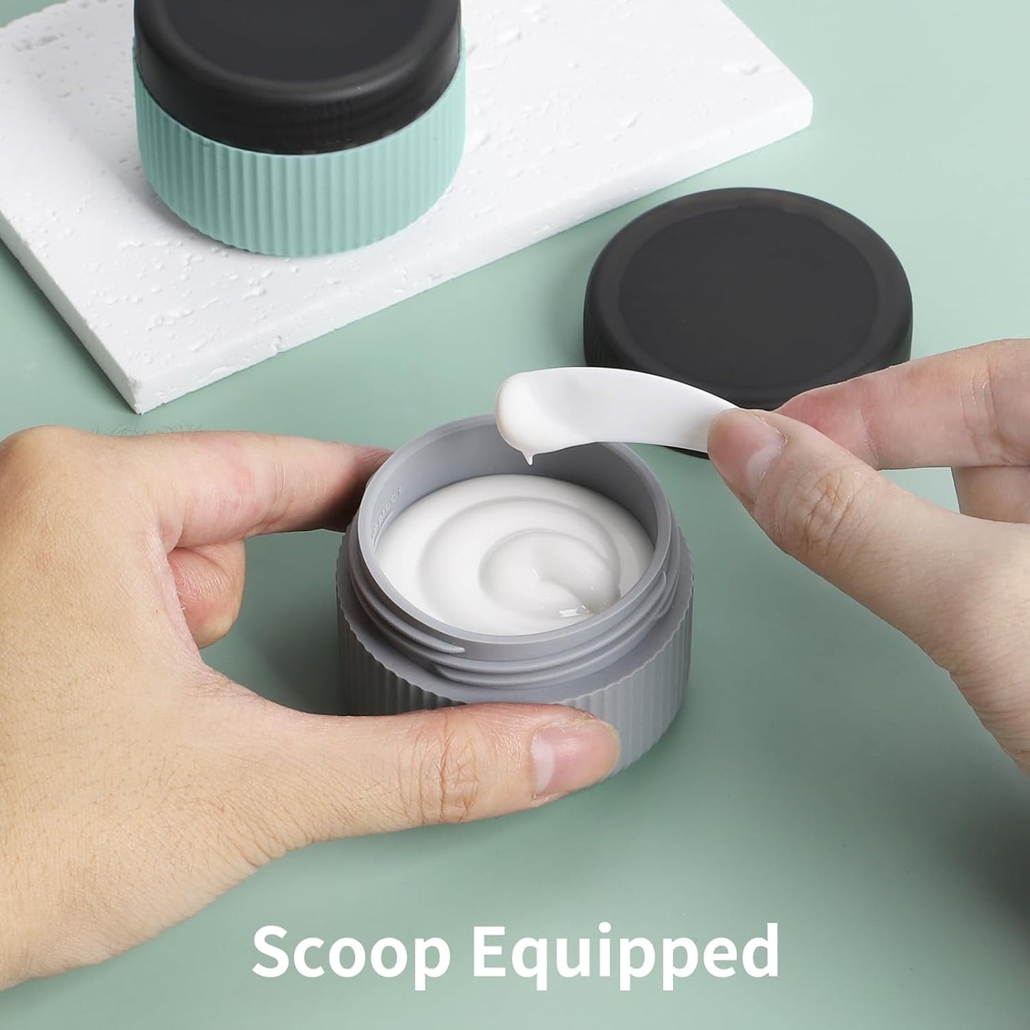 Travel Containers for Toiletries, TSA Approved 1.5 Oz Silicone Cream Jars, Leak-Proof Journey Containers, Trip Accessories with Lid for Cosmetic Face Hand Body Cream 4 Pack Black Lid - Grey