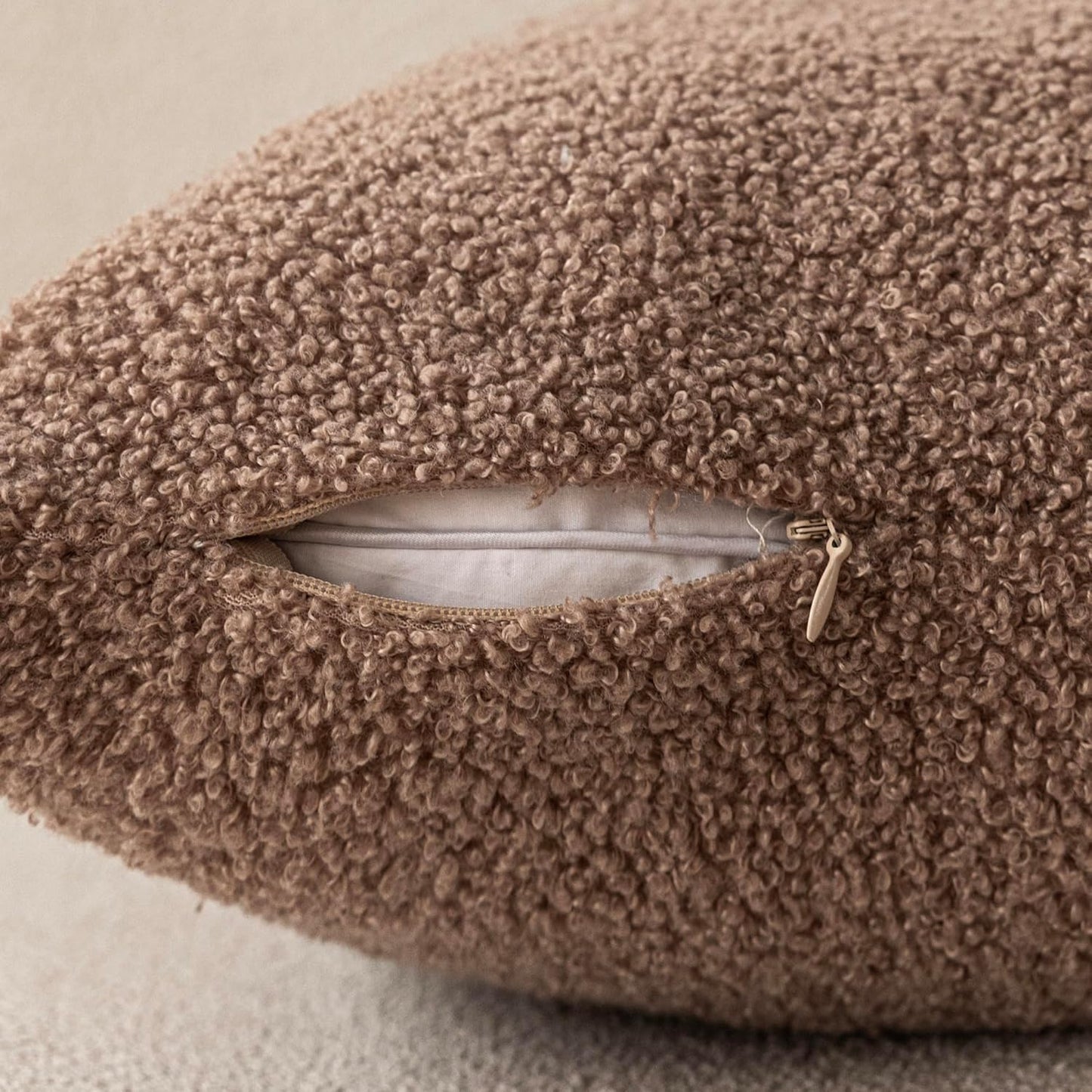 Pack of 2, Curly Faux Fur Decorative Throw Pillow Covers Soft Fuzzy Plush Cushion Case with Zipper Cozy Pillowcase for Home Living Room Couch Bed Sofa 16 X 16 Inch, Chocolate