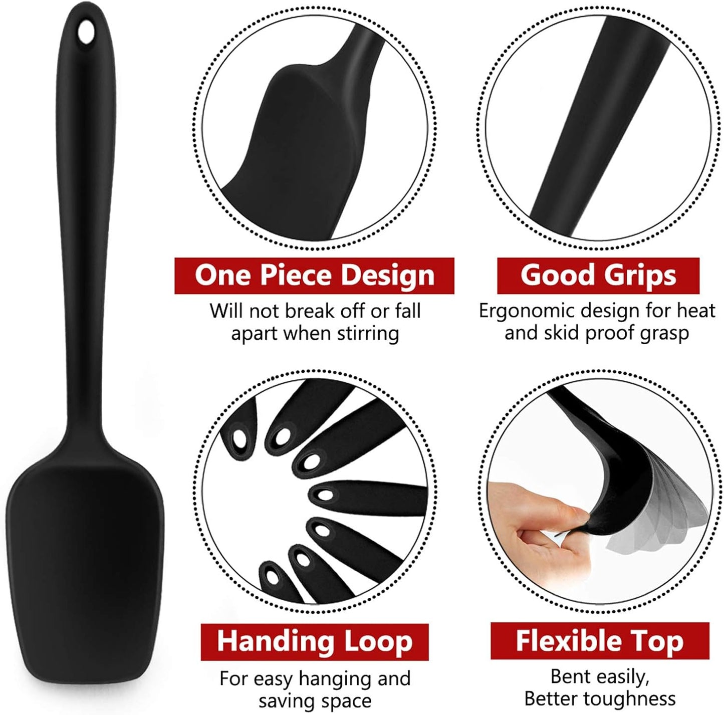 Silicone Spatula Set of 7, Heat-Resistant Rubber Spatulas Kitchen Utensils Set for Non-Stick Cooking Baking Mixing, Seamless & Flexible Design, Dishwasher Safe, Black