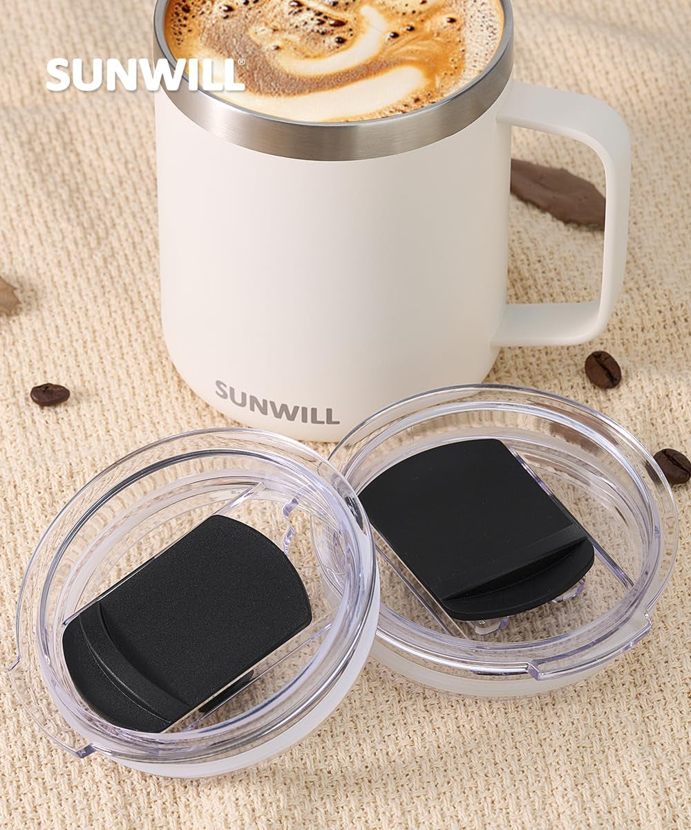Lid for 14Oz Mugs and 20Oz Tumblers Only, Spill and Splash Resistant Sliding Covers Replacement 2 Pack Black, Straw Friendly, BPA Free
