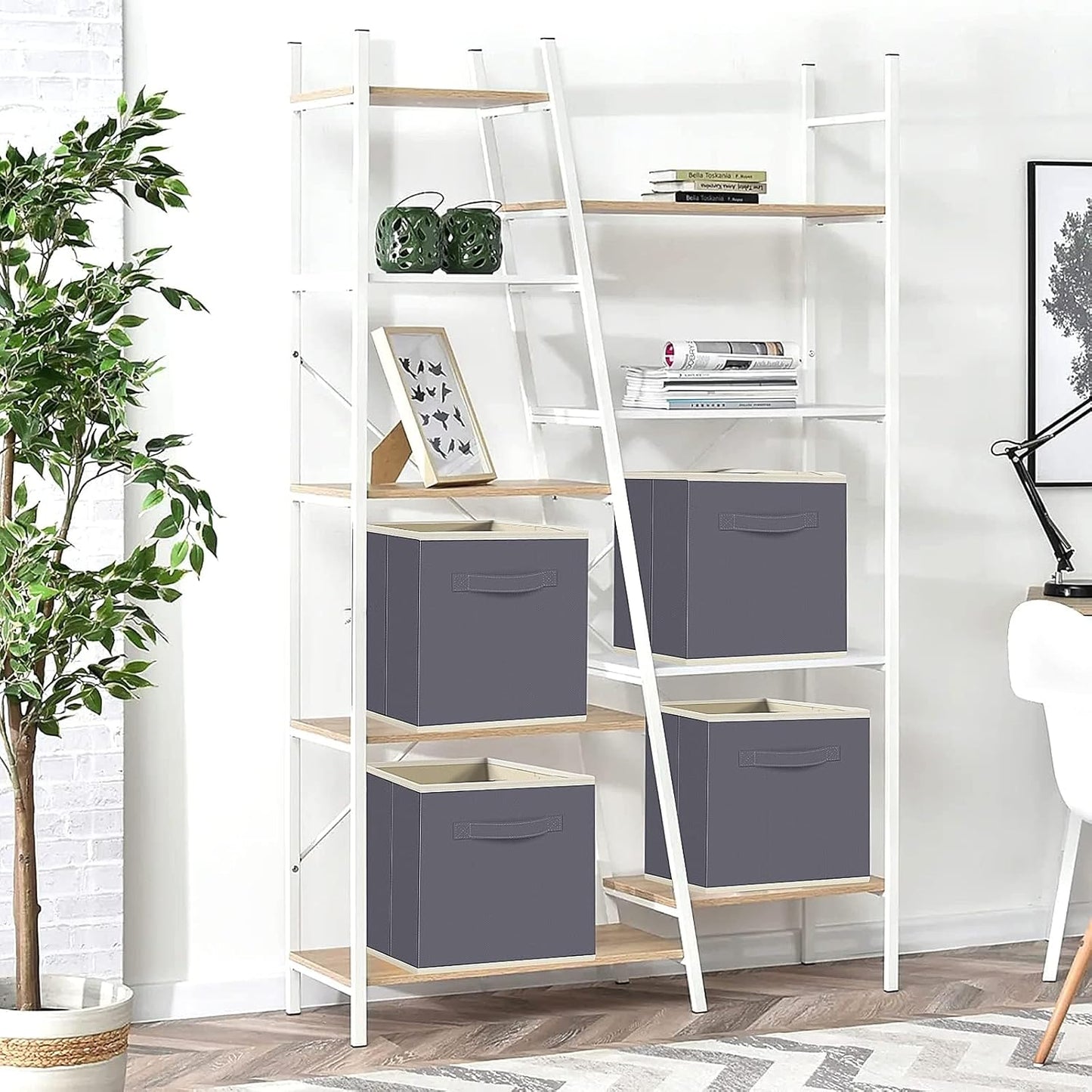 Fabtotes Storage Bins 6 Pack Collapsible Storage Cubes, 11"X10.5"X10.5" Large Book Organizer Boxes with Handles and Cardboard, Baskets for Organizing Closet Shelves (Grey)