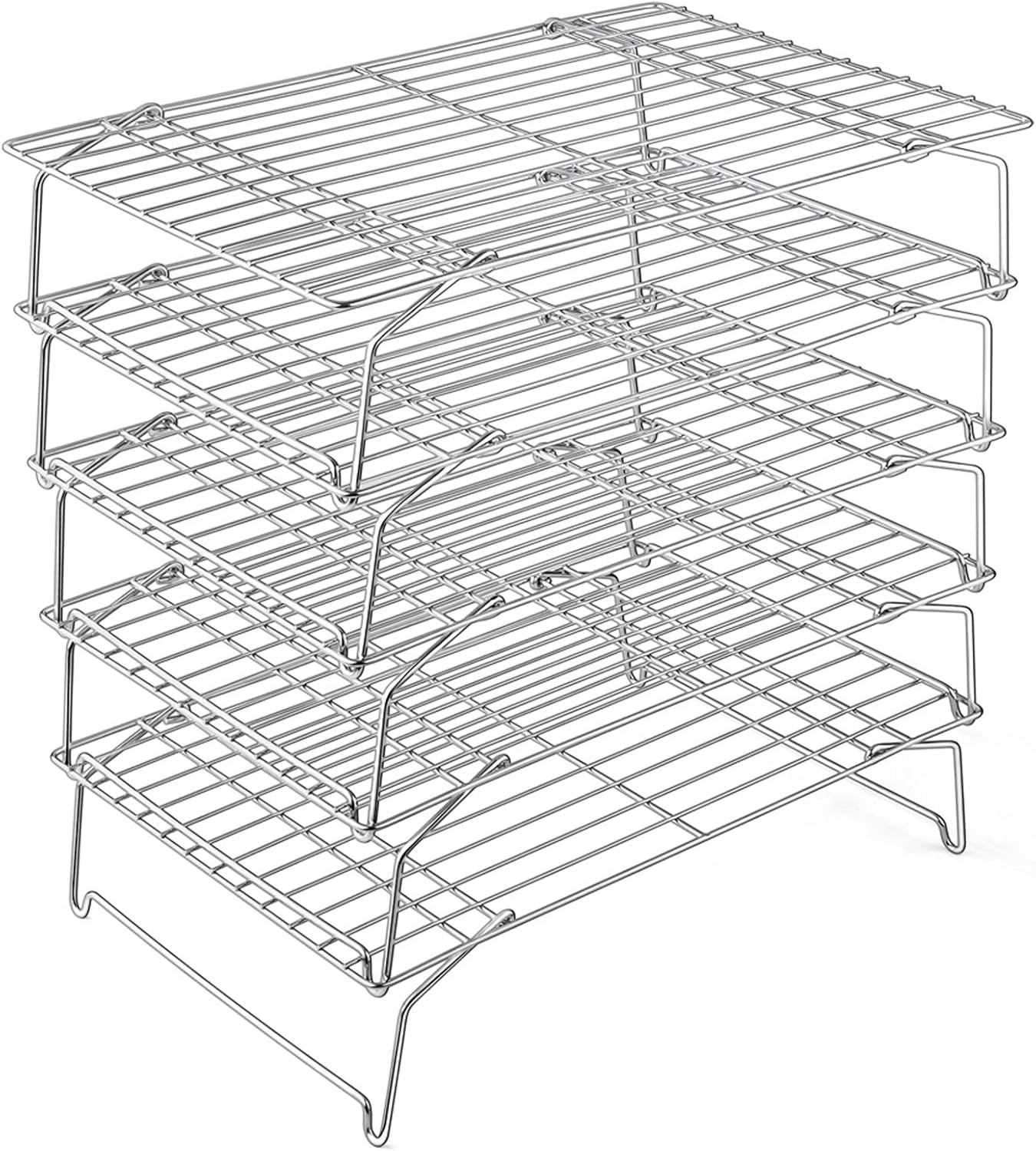 Cooling Rack, 5-Tier Stainless Steel Stackable Baking Cooking Racks for Cooling Roasting Grilling, Collapsible & Heavy Duty, Oven Safe & Easy Clean, 15" X 10", Silver