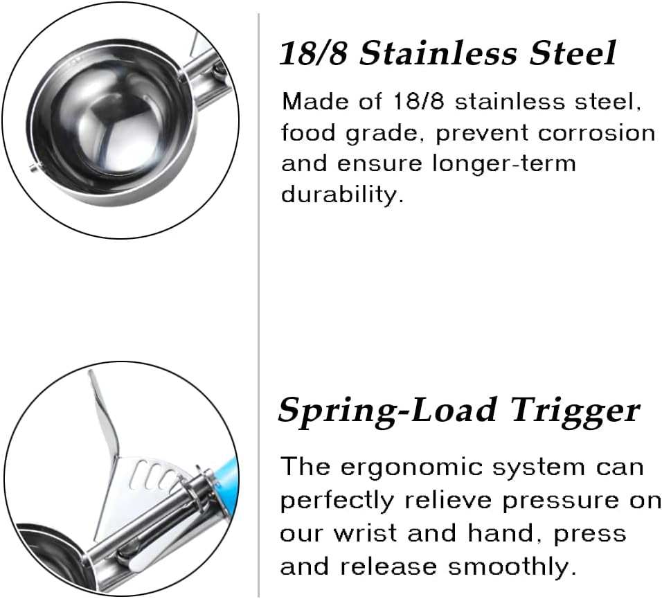 Ice Cream Scoop Set, 3 PCS Cookie Scoops, Disher, Muffin Scoops, Cupcake Scoop - #16 (2.7 Oz), #20 (2 Oz), #30 (1.25 Oz), for Cookie, Ice Cream, Muffin, Side Dish, Mashed Potatoes