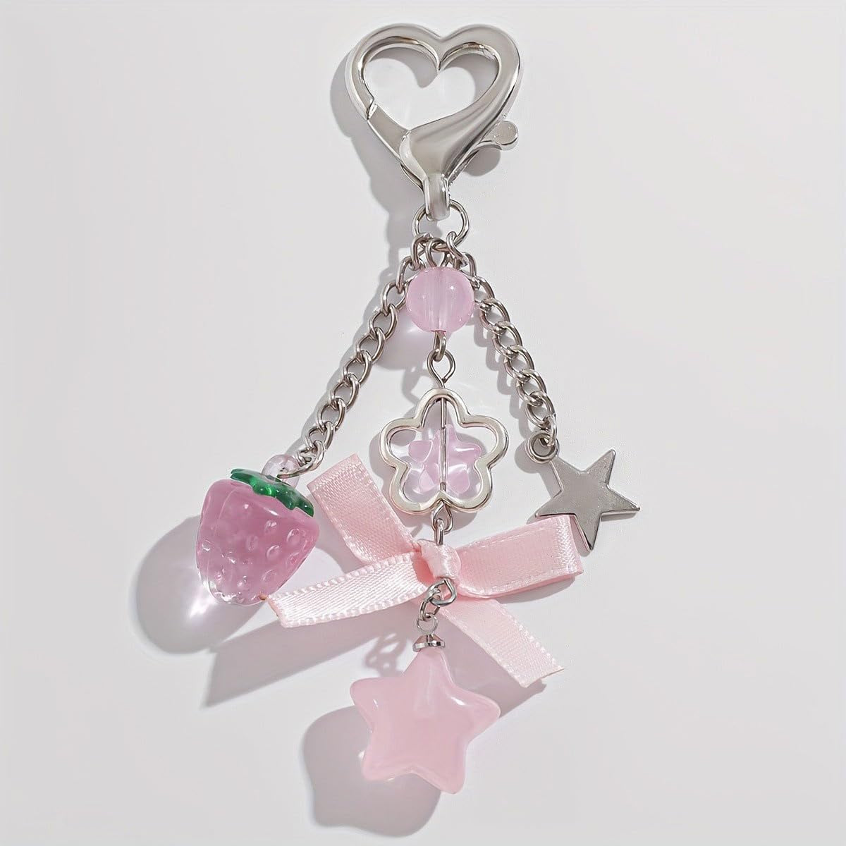 Cute Coquette Aesthetic Y2K Kawaii Keychain Strawberry Bow Star Pendants Keyrings Kawaii Accessories Keychain for Backpacks Purses Bags (Style 1)
