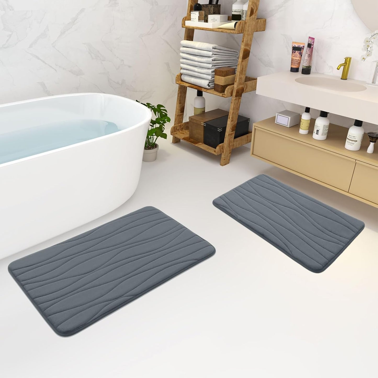 Memory Foam Bathroom Rug Mat 24X16, Extra Soft and Absorbent Bath Mats, Non-Slip and Machine Washable Bath Rugs for Bathroom Floor,Tub and Shower, Dark Grey