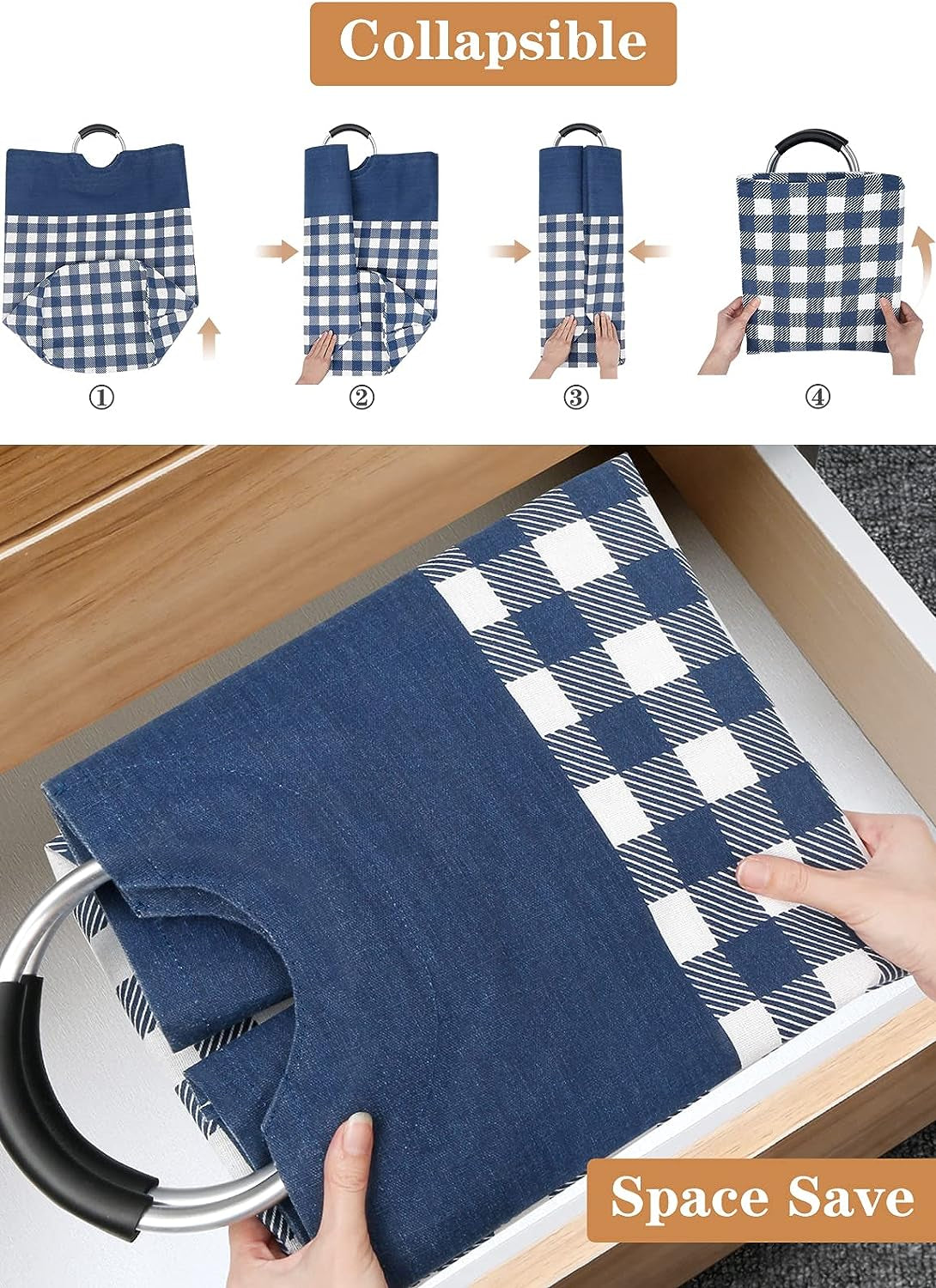 Large Waterproof Laundry Hamper with Handles - Collapsible Tall Storage Bag for College Dorms and Family Use (Blue, 82L)