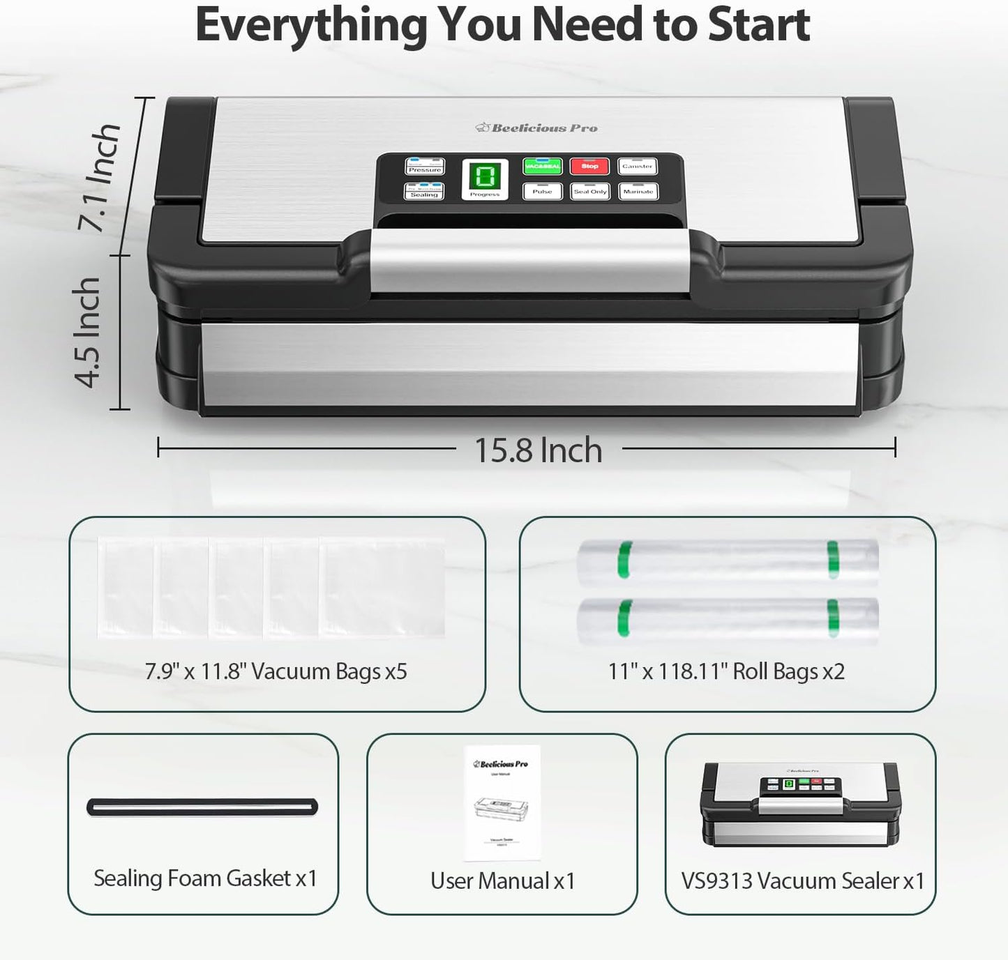 Vacuum Sealer Machine, Aqualock Series 2X Seal&130W Full Automatic Food Sealer, Powerful Food Preservation System with Handle, Built-In Cutter&Bags Storage&Hose, 2 Bags Rolls, Stainless Steel