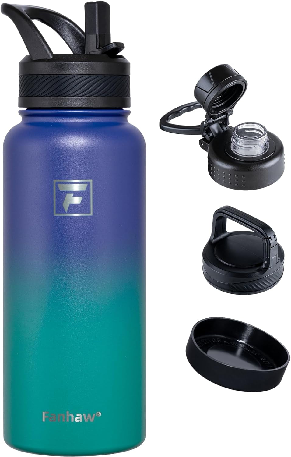 32 Oz Insulated Water Bottle – Portable Stainless Steel Flask with 3 Lids (Straw, Spout, Carabiner) | Leakproof, for Gym, Hiking, Work, Travel & Everyday Use (Purple Green)