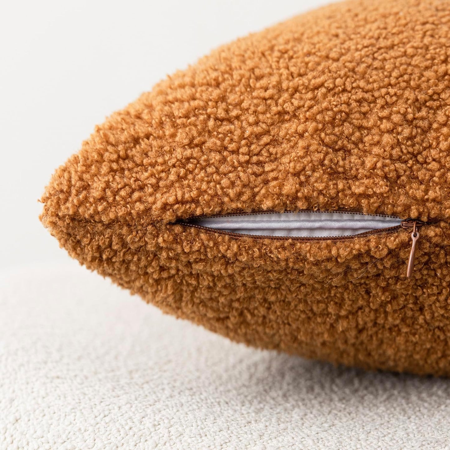 Pack of 2, Curly Faux Fur Decorative Throw Pillow Covers Soft Fuzzy Plush Cushion Case with Zipper Cozy Pillowcase for Home Living Room Couch Bed Sofa 16 X 16 Inch, Bronze