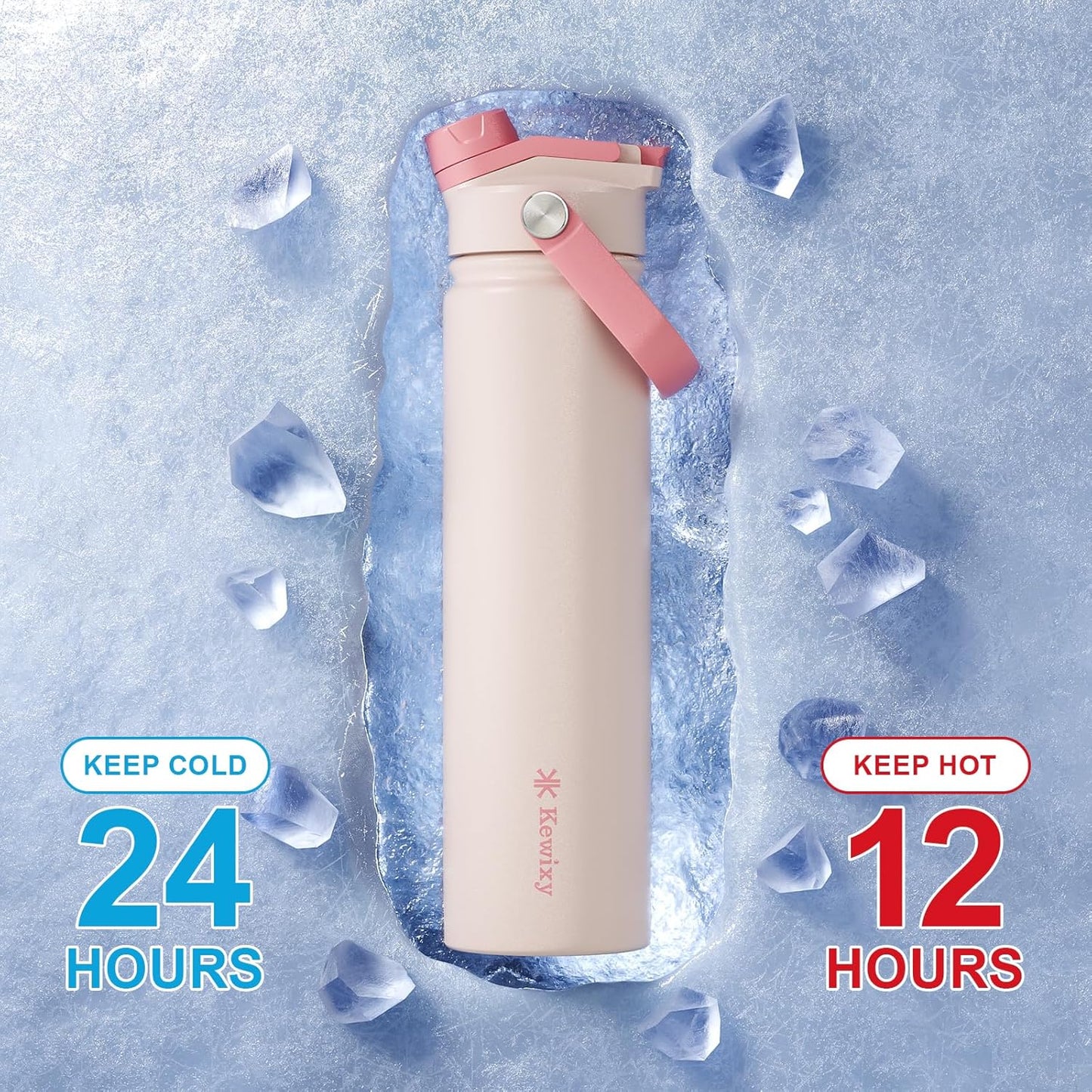 24 oz Stainless Steel Insulated Water Bottle with 2-in-1 Lid, Straw & Spout, Leak-Proof Design, Keeps Cold, Reusable with Handle for Travel, Gym, and School - Pale Pink