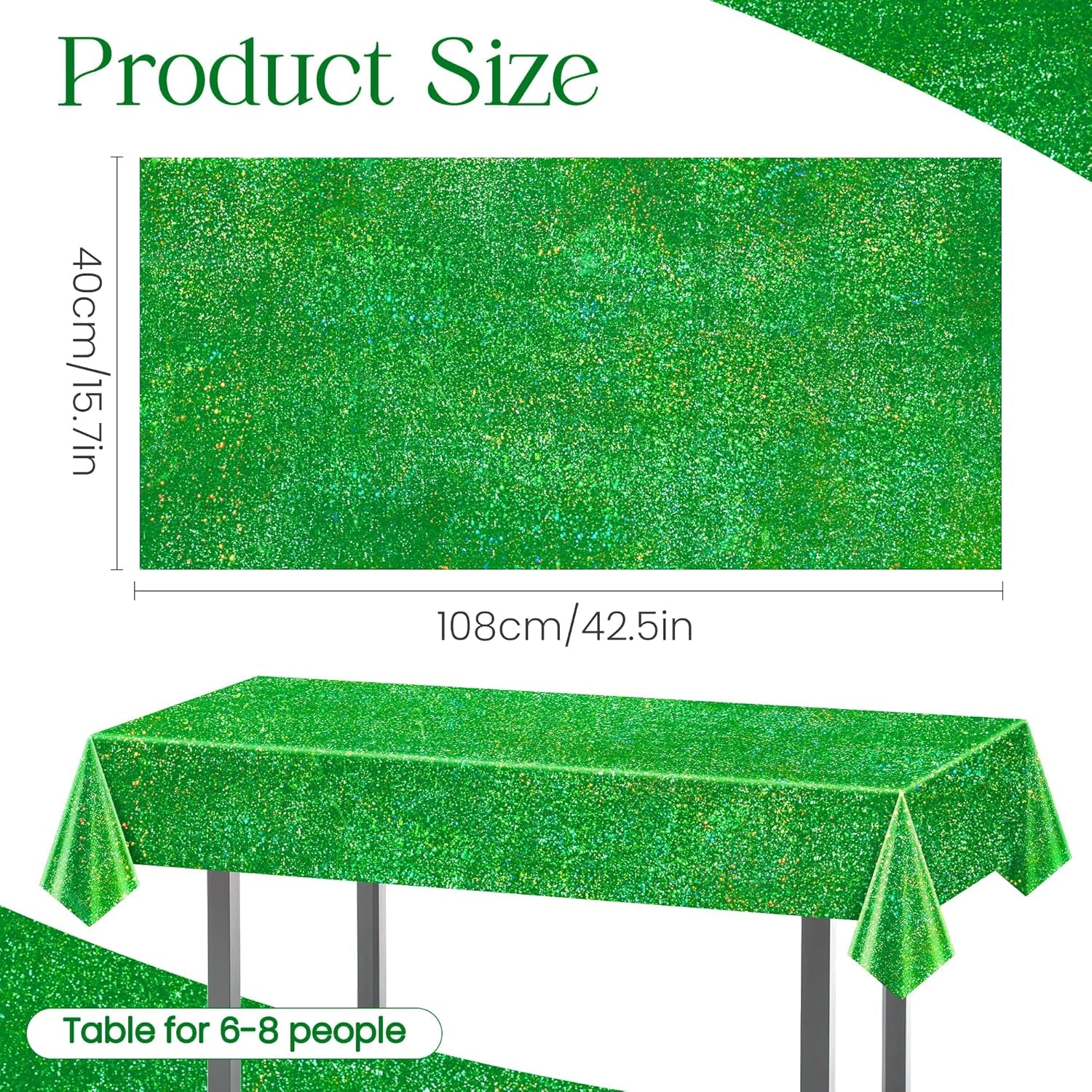 Green Holographic Laser Tablecloth 40" x 108" - Shimmering Plastic Metallic Cover for Jungle Safari, Wild One Baby Shower, and Birthday Party Decorations