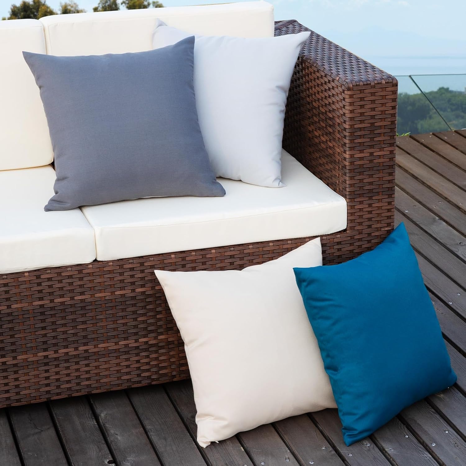 16X16 Inch Pack of 2 Outdoor Waterproof Pillow Covers Only Patio Throw Pillowcase Light Grey
