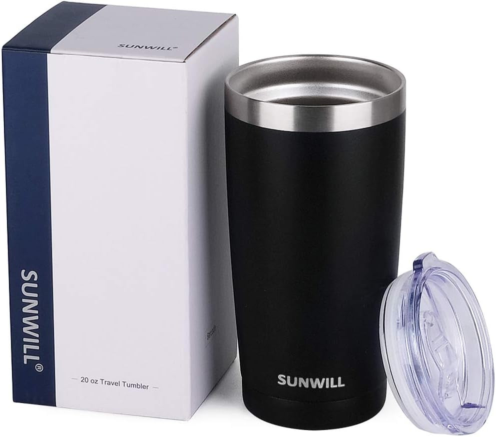 Travel Coffee Tumbler 20 Oz, Insulated Mug with Lid, Stainless Steel Cup for Outdoor, Powder Coated Black