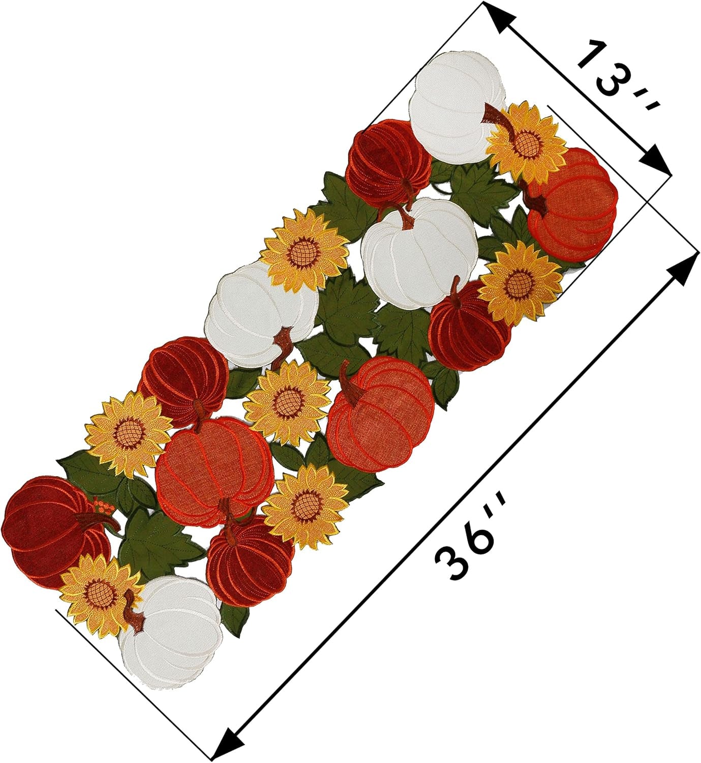 Thanksgiving Table Runner 36 Inches Long, Small Short Fall Table Runner, Boho Farmhouse Embroidered Table Centerpieces with Pumpkins and Sunflowers, Fall Decor for Home , 13 Inch X 36 Inch