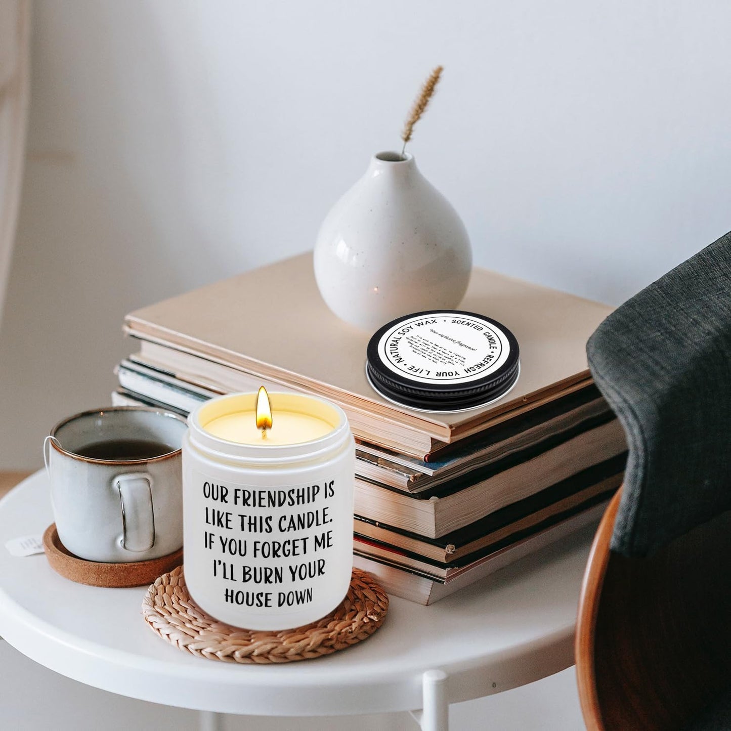 Friends Birthday Christmas Gifts for Women, Friend Funny Scented Soy Candles Gift, Our Friendship White Candle Premium Lavender Scent