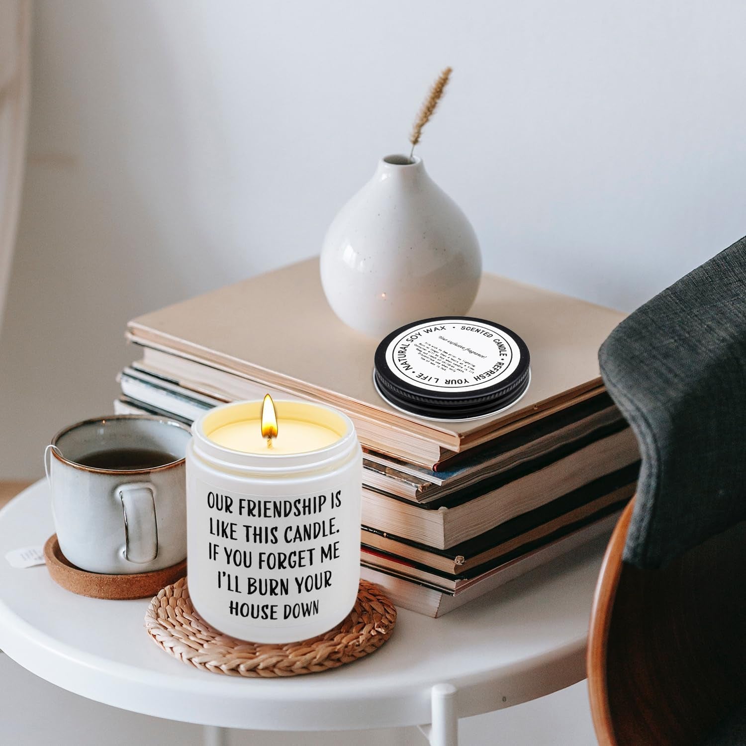 Friends Birthday Christmas Gifts for Women, Friend Funny Scented Soy Candles Gift, Our Friendship White Candle Premium Lavender Scent