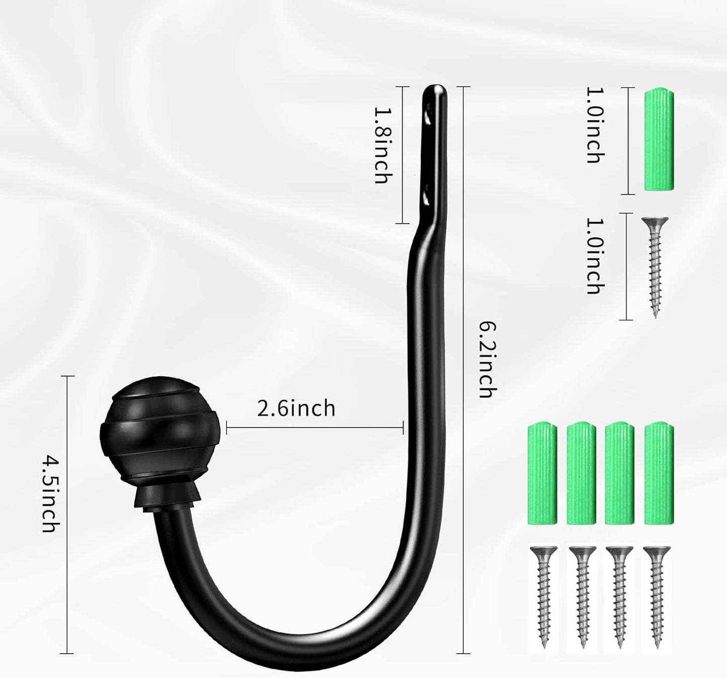 Curtain Holdbacks Black 2Pcs, Curtain Tiebacks Wall Mounted Curtain Hooks Holders for Drapes